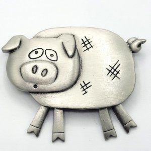 JJ Jonette Pig Handcrafted Pewter Pin Brooch